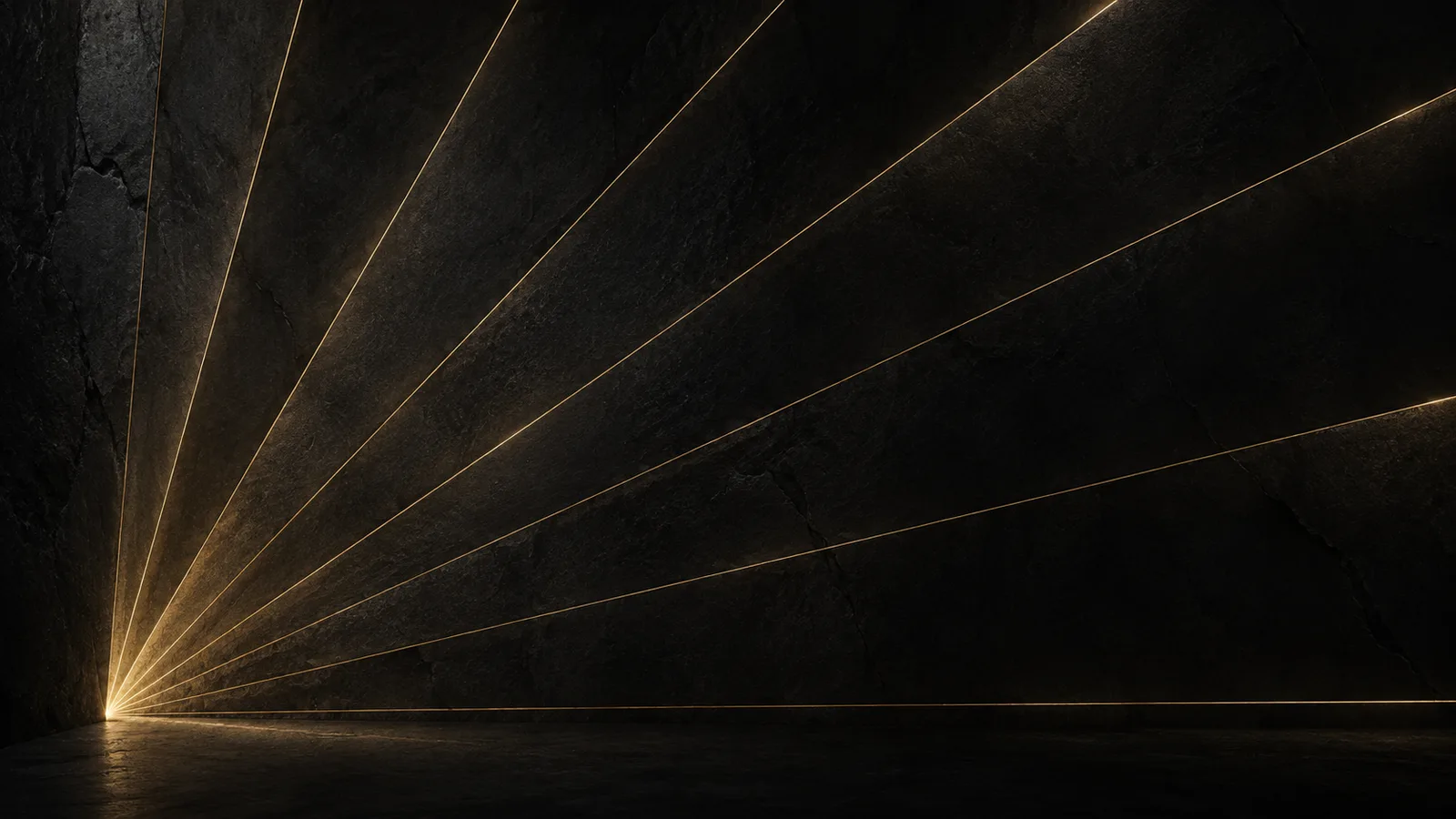 Thin gold lines radiating outward from a dark stone wall, like a signal broadcasting